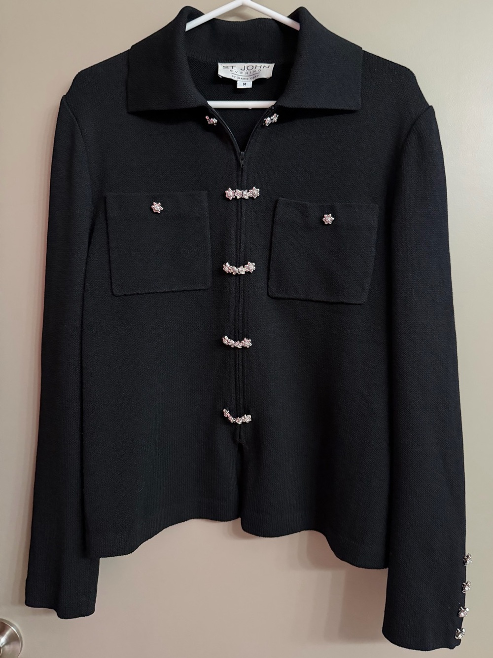 St John Evening Rhinestone Closure Wool Blend Jacket